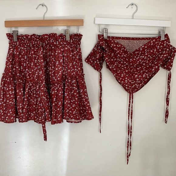 SHEIN Dresses & Skirts - SHEIN Red Floral Matching Skirt and Top Set